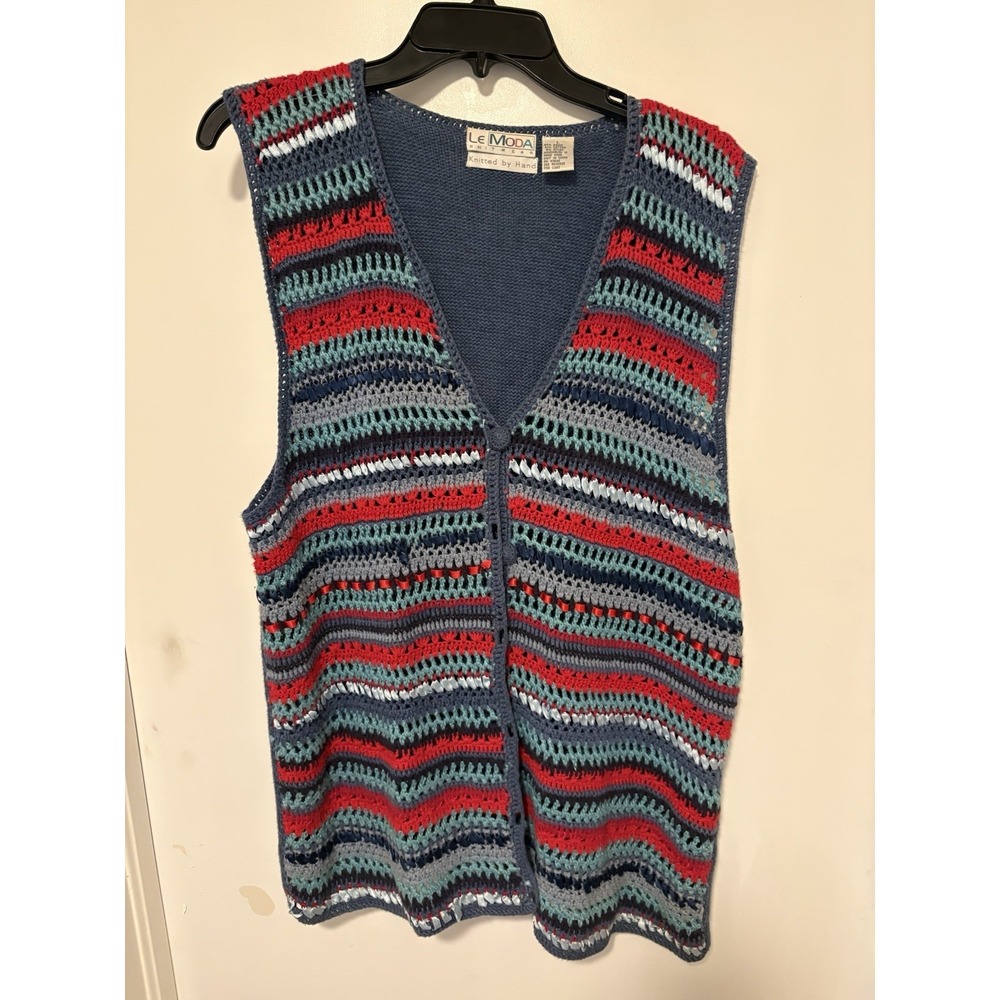 Vintage Le Moda Hand Knit Sweater Vest Size L
